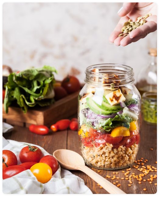 jar with vegetables, seeds and other ingredients